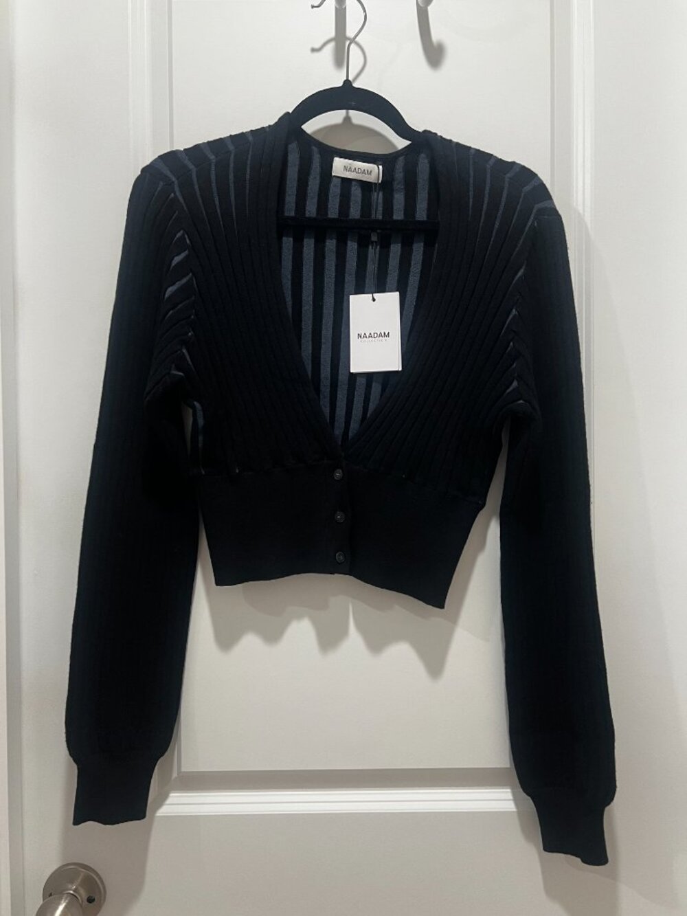 NWT NAADAM Color Plaited Cropped Cardigan Midnight Blue M